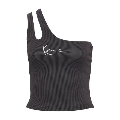 Karl Kani Small Signature Women One Shoulder Top Bi-Color Rib Black/Antha - Μαύρος - Κοντομάνικο μπλουζάκι