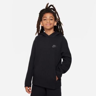Nike Sportswear Tech Fleece Big Kids' Pullover Hoodie Black - Μαύρος - ΦΟΥΤΕΡ με ΚΟΥΚΟΥΛΑ