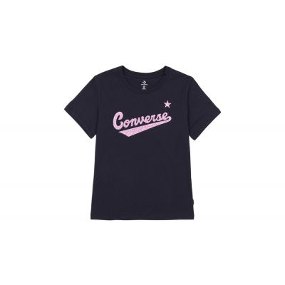 Converse Script Logo Leopard Infill Classic Tee - Μαύρος - Κοντομάνικο μπλουζάκι